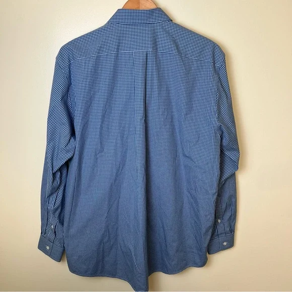 L.L Bean Men’s Gingham Check Button Up Long Sleeve Blue 16.5” Large Traditional - Picture 5 of 7